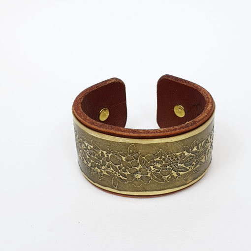 Flower Bracelet, Brass bracelet, Leather bracelet, Psywear, tribal jewellery, Sacred Geometry Jewelry, brass cuff bracelet, Bangle Bracelet, Unique Jewelry, etched cuff