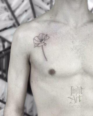 Lightart tattoo, flower tattoo, chest tattoo, minimalistic tattoo