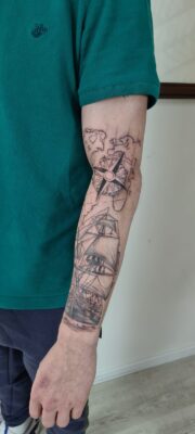 Lightart tattoo, nautical tattoo sleeve