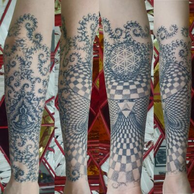 Izhar Rott Tattoo, arm tattoo, fractal tattoo, fractals, psychedelic tattooing