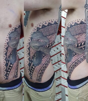 Izhar Rott Tattoo, snake tattoo, sacred geometry, rib tattoo