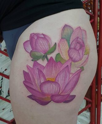 Izhar Rott Tattoo, lotus tattoo, sacred geometry, leg tattoo