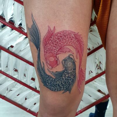 Izhar Rott Tattoo, Koi fish tattoo, leg tattoo