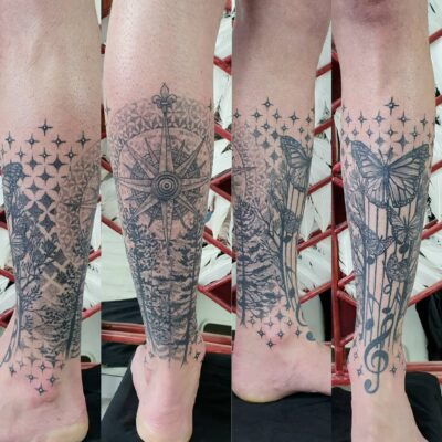 Izhar Rott Tattoo, leg tattoo, butterfly tattoo