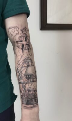 Lightart tattoo, nautical tattoo sleeve