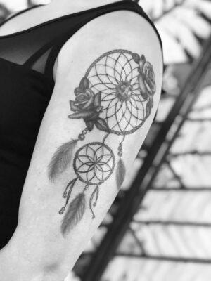 Lightart tattoo, dreamcatcher tattoo, arm tattoo